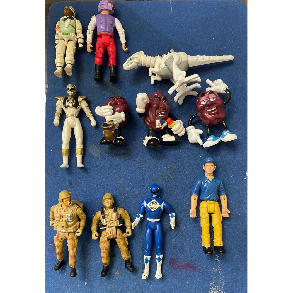 Vintage 90s Action Figure Lot Power Rangers California Raisins GI Joe Dino Rider